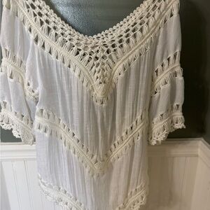 Dreamers Cream Crochet Accent Top